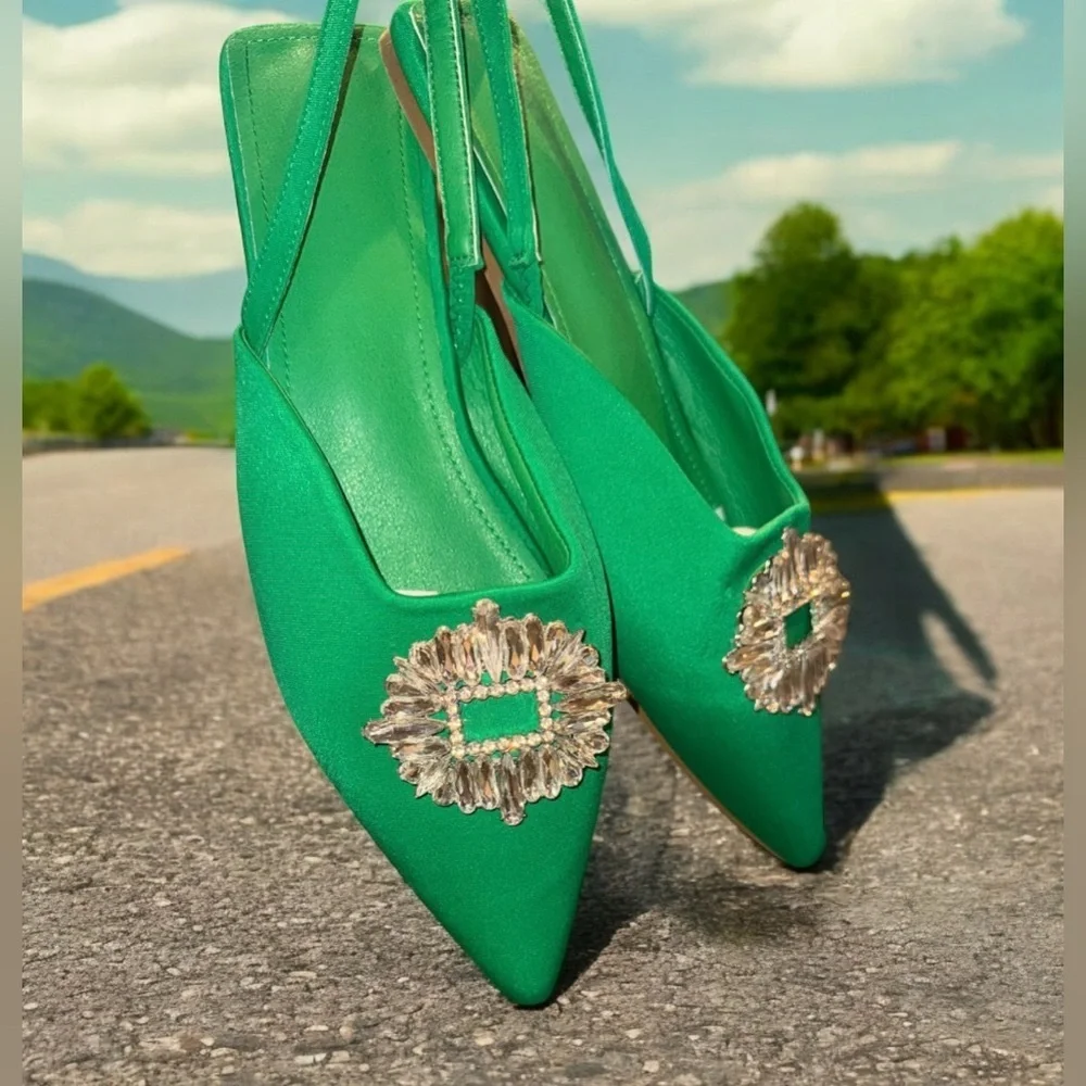 Elegant Green Women's Shoes‎ with Embellished Buckle Size 9
